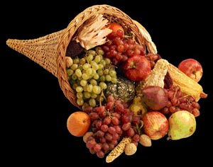 Image of a cornucopia with fruit and veggies